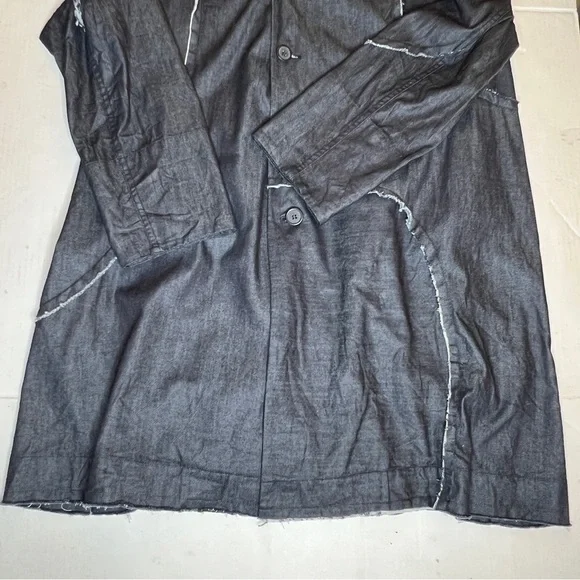 Moyuru Indigo Denim Collard Trench Coat 100% Cotton Japanese 213487 M One Size - Picture 9 of 16
